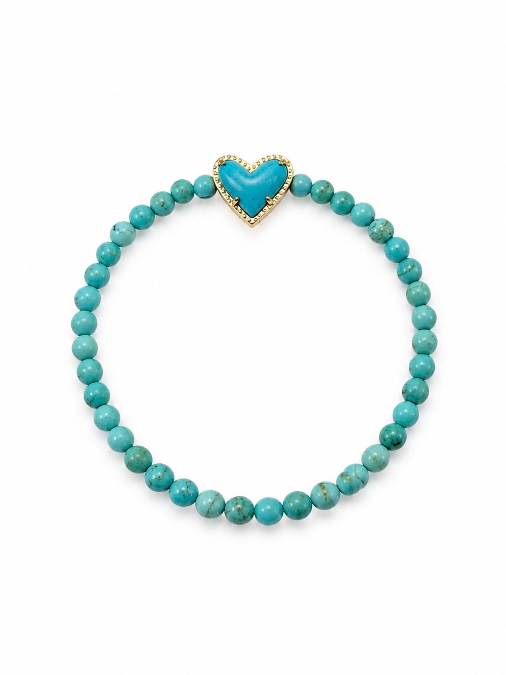 Turquoise Heart Beaded Stretch Bracelet - Gold Accent